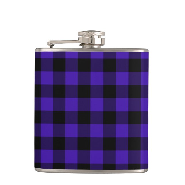 Black & Blue Plaid Checked - Hip Flask (Front)