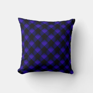 Black & Blue Plaid Checked - Throw Pillow