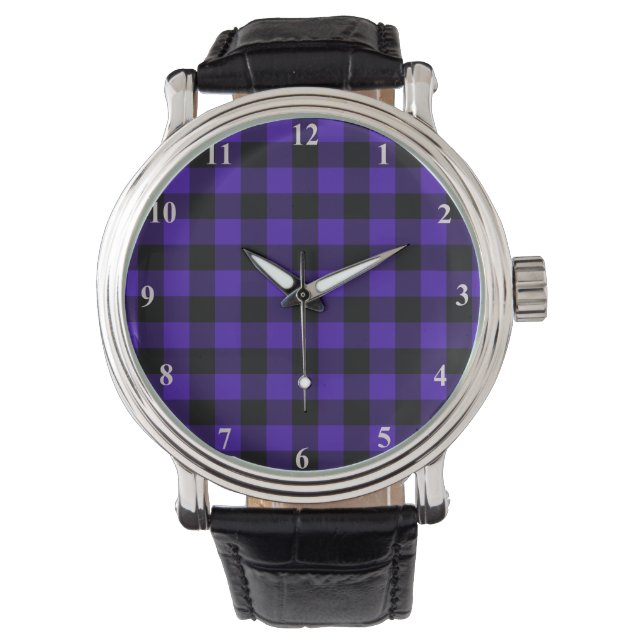 Black & Blue Plaid Checked Watch (Front)