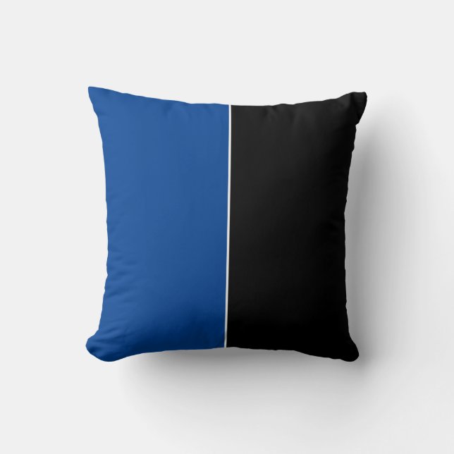 Black & Blue Plain Simple Colours Throw Pillow (Front)