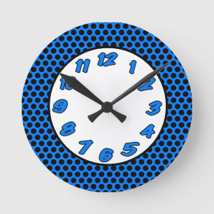 Black & Blue Polka Dots Round Clock