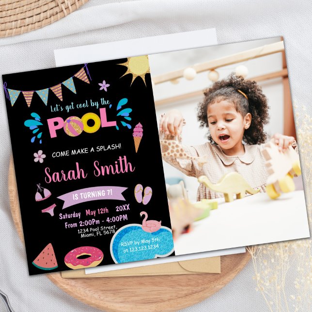 Black Blue Pool Birthday Invitations with photo (Black Blue Pool Birthday Invitations with photo)
