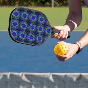 Black Blue Purple Lime Green Mechanical Drawing Pickleball Paddle
