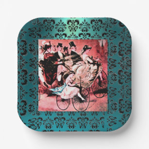 BLACK BLUE RED BICYCLE WEDDING PARTY PAPER PLATE