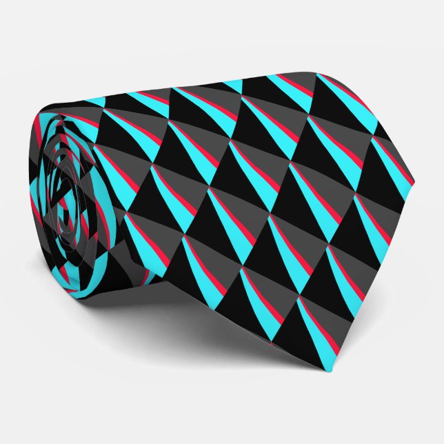 Black Blue Red Grey Pattern Tie (Rolled)