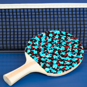 Black Blue Red Grey Pixel Pattern Ping Pong Paddle