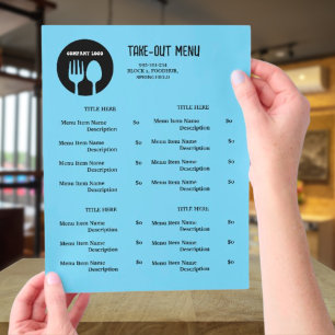 Black, Blue Restaurant Take Out Menu with QR Code