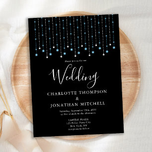 Black Blue Silver Stars String Lights Wedding Postcard