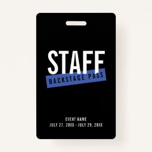 Black Blue Staff Backstage Pass Custom ID Badge