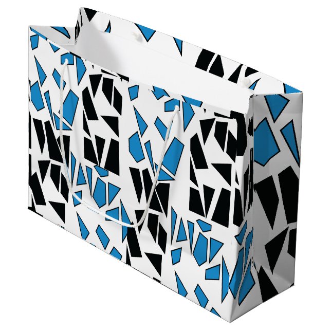 Black Blue Stained Glass Pattern Large Gift Bag (Front Angled)