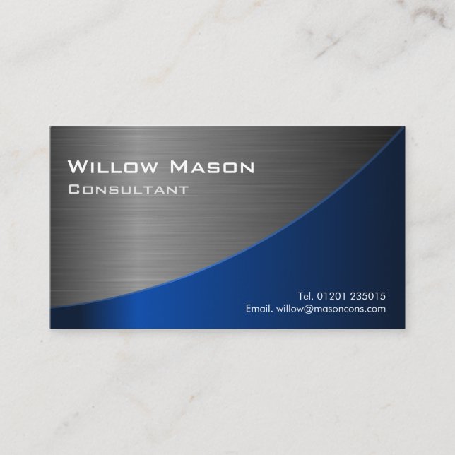 Black & Blue Stainless Steel Curved, Business Card (Front)