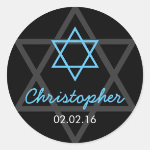 Black Blue Star of David Personalized Bar Mitzvah Classic Round Sticker
