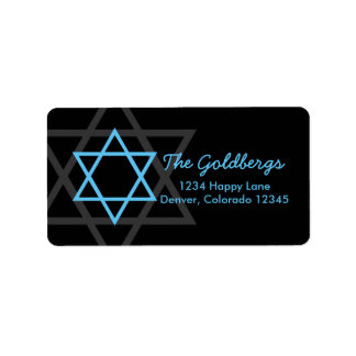 Black Blue Star of David Return Address Label