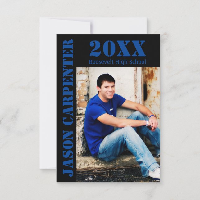 Black/Blue Stencil Letters - 3x5 Grad Announcement (Front)