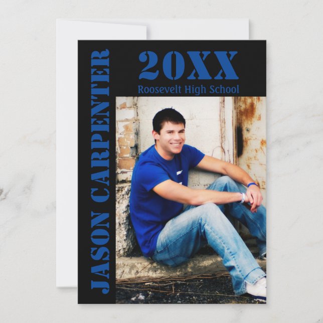 Black/Blue Stencil Letters - Grad Announcement (Front)