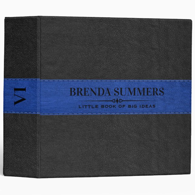 Black & Blue Stitched Leather Black Binder (Front/Spine)