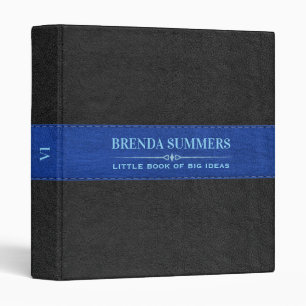 Black & Blue Stitched Leather Black Binder