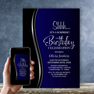Black Blue Surprise Birthday Party Invitation