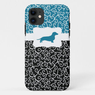 Black&Blue Swirls w/Dachshund iPhone 11 Case