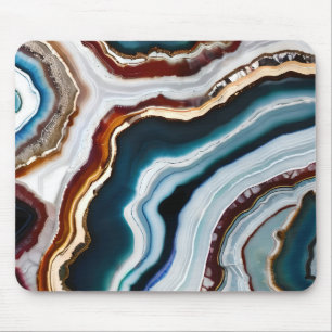 Black Blue Terracotta White Gold Agate Geode Mouse Pad