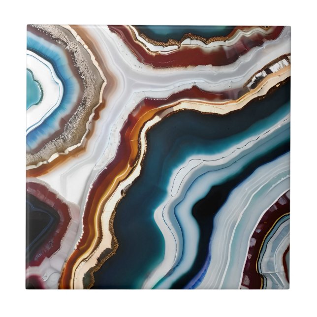 Black Blue Terracotta White Gold Agate Geode Tile (Front)