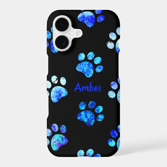 Black Blue Textured Paw Print Pattern Personalized Samsung Galaxy Case (Back)