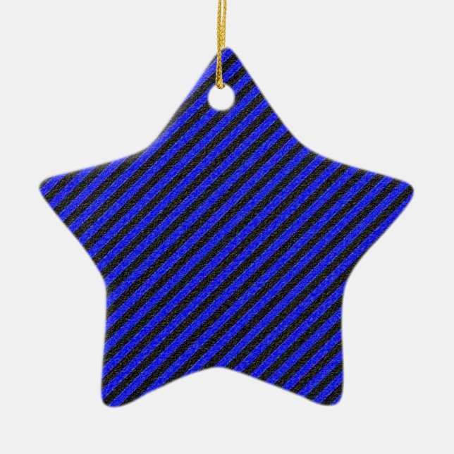 Black Blue Thin Diagonal Stripes Ceramic Ornament (Front)