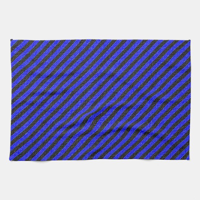 Black Blue Thin Diagonal Stripes Kitchen Towel (Horizontal)