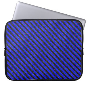 Black Blue Thin Diagonal Stripes Laptop Sleeve