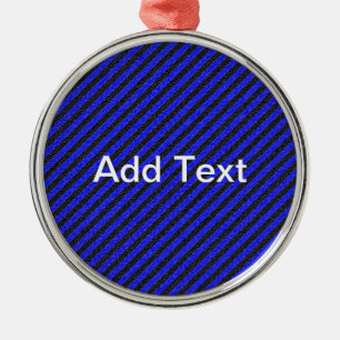 Black Blue Thin Diagonal Stripes Metal Ornament