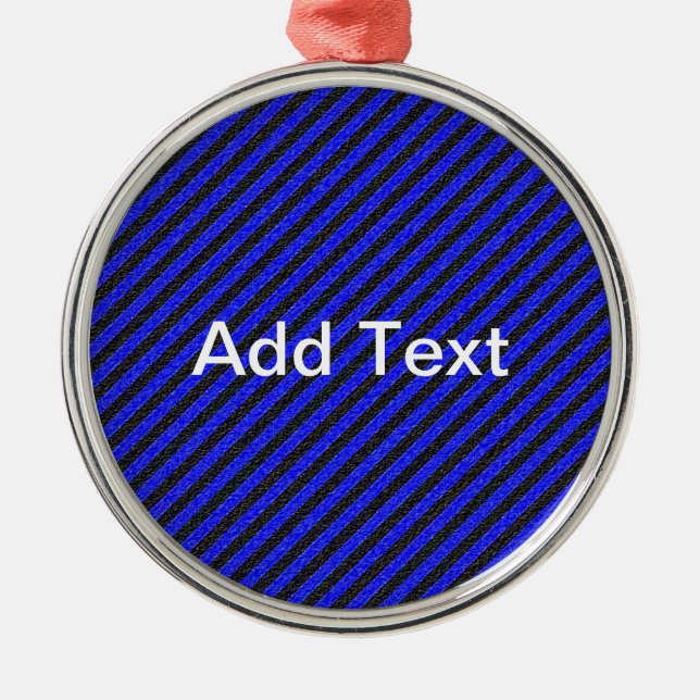 Black Blue Thin Diagonal Stripes Metal Ornament (Front)