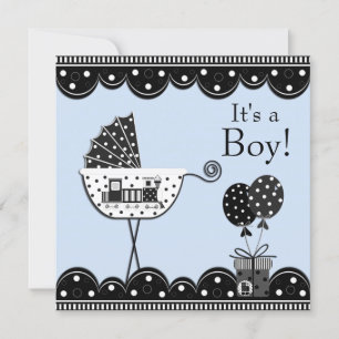 Black Blue Train Baby Boy Shower Invitation