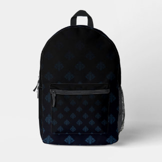 Black & Blue Vintage Diamond Motif Printed Backpack