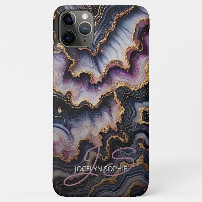 Black Blue Violet Purple Gold Marble Art Pattern Case-Mate iPhone Case (Back)