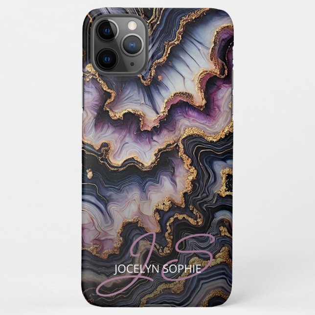 Black Blue Violet Purple Gold Marble Art Pattern iPhone Case (Back)