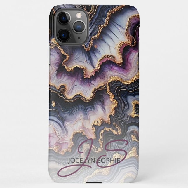 Black Blue Violet Purple Gold Marble Art Pattern iPhone Case (Back)