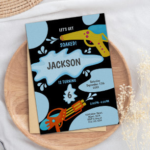 Black & Blue Water Gun Birthday Invitation
