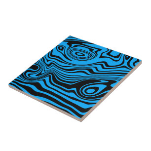 Black Blue Waves Ceramic Tile - Choose Colours