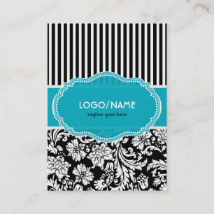 Black Blue & White Floral Damasks 2-Customized Business Card