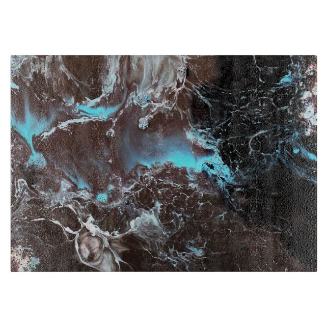 Black blue white marbled paint pattern cutting board (Front)