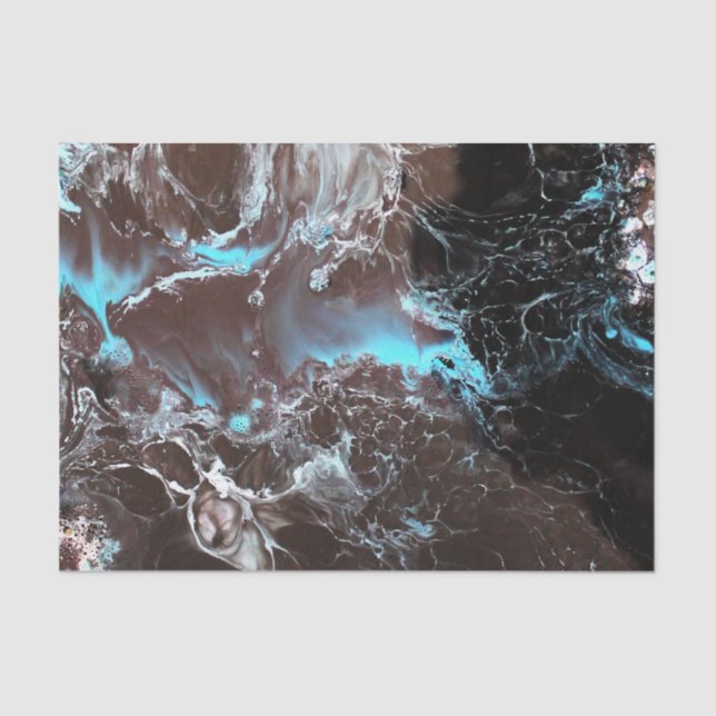 Black blue white marbled paint pattern tissue paper (Front)