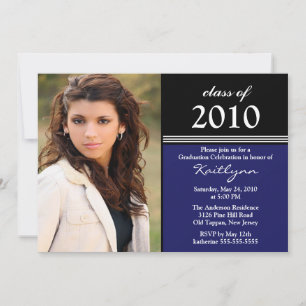 Black, Blue & White Photo Graduation Invitation