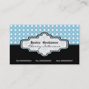 Black blue white polka dot interiors business card