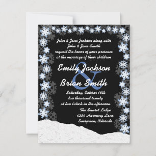 Black blue white snowflake custom wedding invites