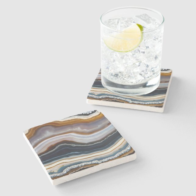 Black Blue White Terracotta Agate Geode Stone Coaster (Side)