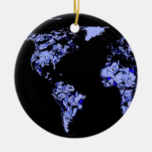 black blue world map ceramic ornament