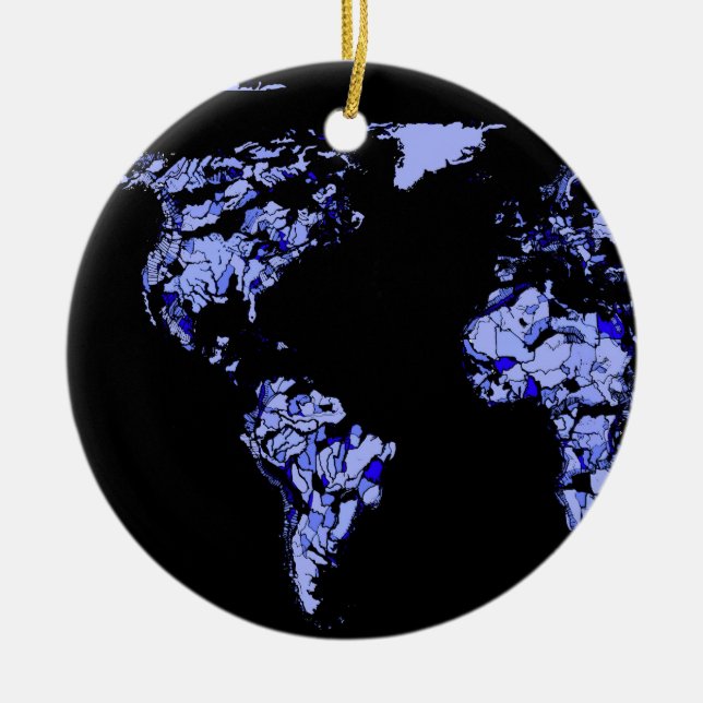 black blue world map ceramic ornament (Front)