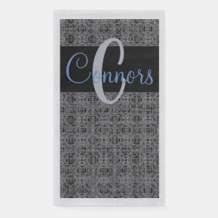 Black Blue X's and O's Pattern Grey Monogram Napkin