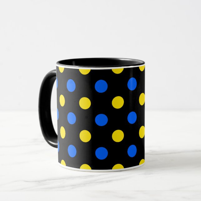 Black Blue Yellow Polka Dots Design  Mug (Front Left)