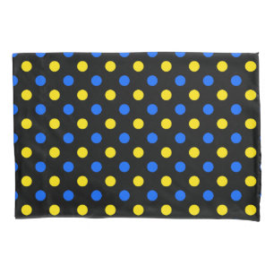 Black Blue Yellow Polka Dots Design Pillowcase